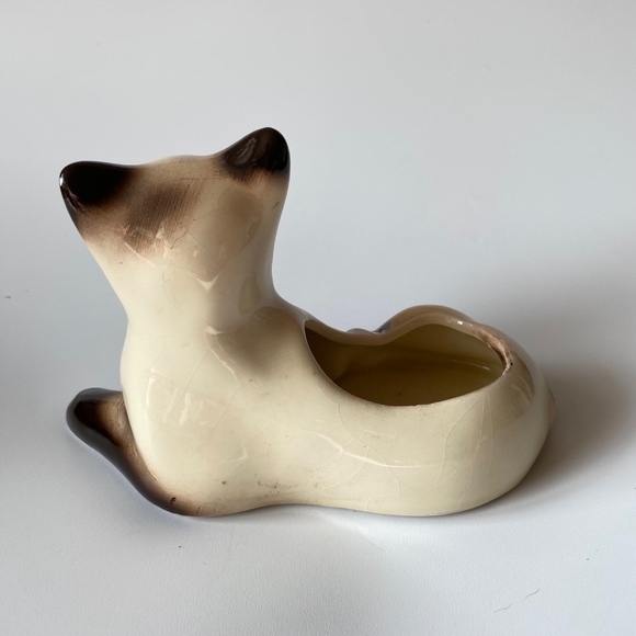 Vintage CERAMIC SIAMESE CAT Figural Indoor Planter - Picture 5 of 9